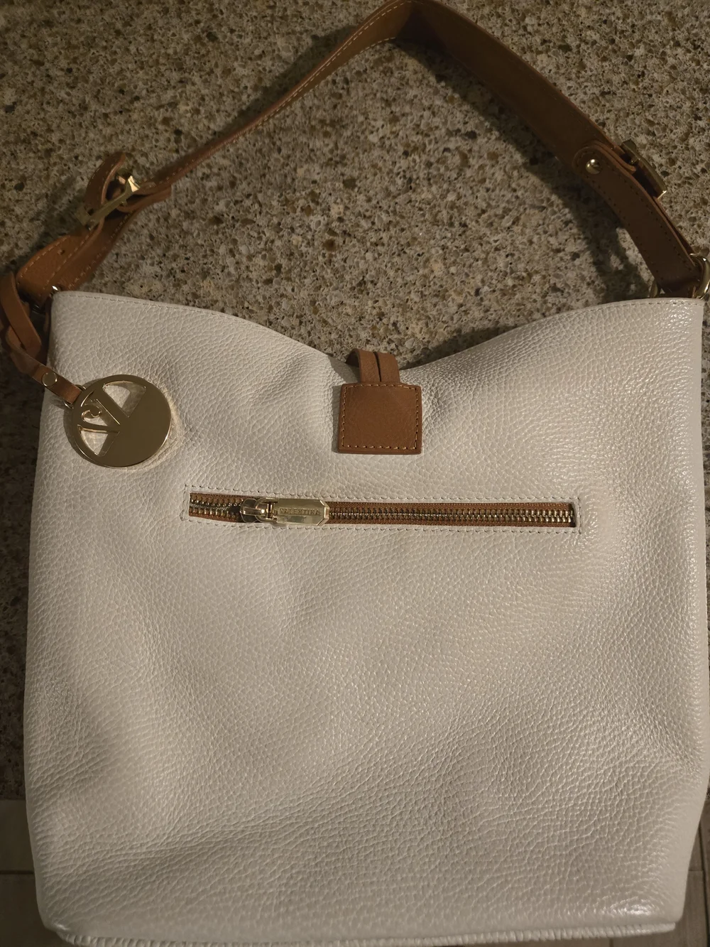 White & Tan Leather Hobo Shoulder Bag
